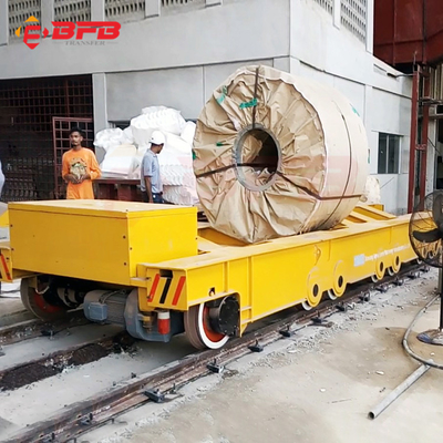 Material Handling Working Line Floor Operated 30MT Steel Coil Flatbed Transfer Cart With Scissor Lift