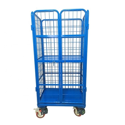 Euro Standard Foldable 2 Door Roll Container Mobile Cage Trolley Cart Collapsible With Middle Panel